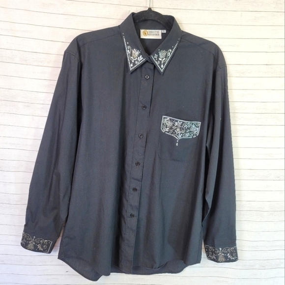 CHRISTINE ALEXANDER VINTAGE EMBELLISHED BLACK BUTTON UP LONG SLEEVE, sz LARGE - Picture 1 of 10
